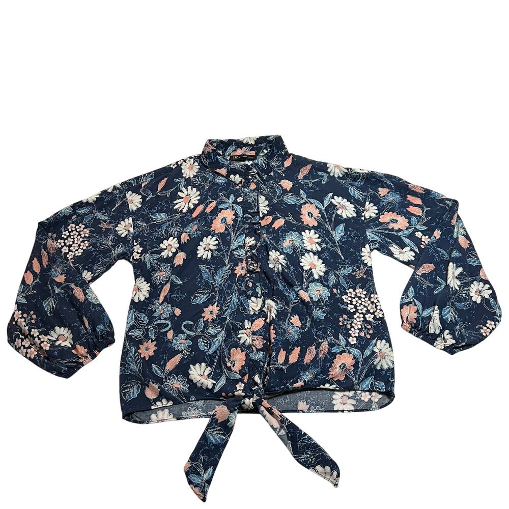 INC International Concepts Floral Print Button Up w/ Waist Tie Size Med Preppy